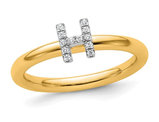 14K Yellow and White Gold Intial - H - Ring with Accent Diamond