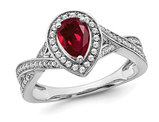3/4 Carat (ctw) Teardrop Lab-Created Ruby Ring in 14K White Gold with 1/4 Carat (ctw) Diamonds