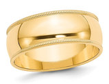 Men's 14K Yellow Gold 8mm Comfort Fit Milgrain Wedding Band Ring