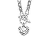 Sterling Silver Heart Charm Link Toggle Necklace (18 Inches)