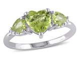 1.89 Carat (ctw) Three Stone Peridot Heart Ring in Sterling Silver