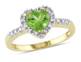 4/5 Carat (cw) Peridot Promise Heart Ring in 14K Yellow Gold with Diamonds