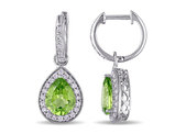 3.32 Carat (ctw) Peridot Drop Earrings in 14K White Gold with Diamonds