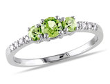 1/2 Carat (cw) Three Stone Peridot Ring in 10K White Gold with Accent Diamonds