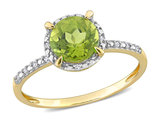 1 1/2 Carat (cw) Peridot Halo Ring in 10K Yellow Gold with Accent Diamonds