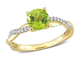 1.10 Carat (ctw) Peridot Crossover Ring in 14K Yellow Gold with Diamonds