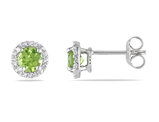 1.12 Carat (ctw) Peridot Halo Earrings in Sterling Silver with Accent Diamonds