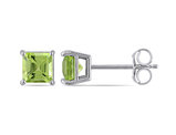 2/3 Carat (ctw) Square Peridot Solitaire Earrings in 14K White Gold