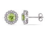 1.84 Carat (ctw) Peridot Halo Earrings in Sterling Silver with Accent Diamonds