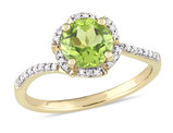 1.52 Carat (cw) Peridot Halo Ring in 14K Yellow Gold with Accent Diamonds
