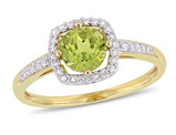 7/8 Carat (cw) Peridot Halo Ring in 10K Yellow Gold with Accent Diamonds