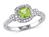 2/3 Carat (cw) Peridot Halo Ring in 10K White Gold with Diamonds