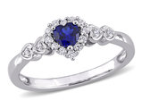 2/5 Carat (ctw) Lab-Created Blue & White Sapphire Heart Ring in Sterling Silver