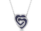 1.45 Carat (ctw) Lab-Created Blue Sapphire and White Sapphire Heart Pendant Necklace in Sterling Silver with chain