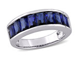 2.70 Carat (ctw) Lab-Created Blue Sapphire Baguette-Cut Band Ring in Sterling Silver