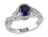 2.09 Carat (ctw) Lab-Created Blue Sapphire and White Sapphire Twist Ring in Sterling Silver