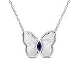 1/6 Carat (ctw) Lab-Created Blue Sapphire Butterfly Charm Pendant Necklace in Sterling Silver with Chain