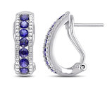 1.96 Carat (ctw) Lab-Created Blue Sapphire Hoop Earrings in Sterling Silver