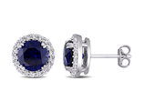 5.52 Carat (ctw) Lab-Created Blue Sapphire and White Sapphire Halo Earrings in Sterling Silver