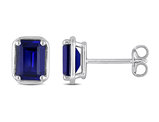 3.18 Carat (ctw) Lab-Created Blue Sapphire Emerald-Cut Solitaire Stud Earrings in Sterling Silver