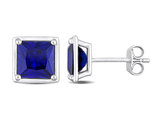 4.12 Carat (ctw) Lab-Created Princess Blue Sapphire Solitaire Earrings in Sterling Silver (8mm)