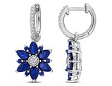 4.44 Carat (ctw) Lab-Created Blue Sapphire Dangle Flower Earrings in Sterling Silver