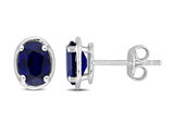 2.54 Carat (ctw) Lab-Created Blue Sapphire Oval Stud Earrings in Sterling Silver