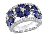 4.49 Carat (ctw) Lab-Created Blue Sapphire Flower Band Ring in Sterling Silver