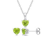 2.52 Carat (ctw) Peridot Heart Solitaire Earrings and Pendant Set in Sterling Silver