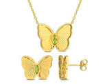 1/3 Carat (ctw) Peridot Buttrerfly Charm Earrings and Pendant Set in Yellow Sterling Silver