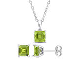 3.60 Carat (ctw) Square Peridot Solitaire Earrings and Pendant Set in Sterling Silver