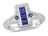 1.12 Carat (ctw) Lab-Created Blue & White Sapphire Halo Ring in Sterling Silver