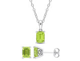 2.92 Carat (ctw) Emerald-Cut Peridot Solitaire Earrings and Pendant Set in Sterling Silver