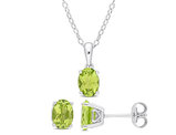 2.46 Carat (ctw) Oval-Cut Peridot Solitaire Earrings and Pendant Set in Sterling Silver