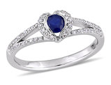 1/3 Carat (ctw) Blue Sapphire & Diamond Ring in 14K White Gold