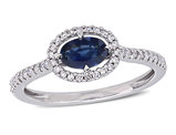 3/5 Carat (ctw) Blue Sapphire & Diamond Ring in 14K White Gold