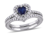 1/2 Carat (ctw) Blue Sapphire Heart Promise Ring Set in 10K White Gold with Diamonds