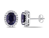 5.30 Carat (ctw) Diffused Blue Sapphire Halo Stud Earrings in 14K White Gold with Diamonds