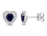 1.14 Carat (ctw) Blue Sapphire Heart Earrings in 14K White Gold with Diamonds