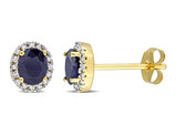 4/5 Carat (ctw) Blue Sapphire Halo Stud Earrings in 14K Yellow Gold with Diamonds