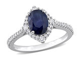 1.60 Carat (ctw) Blue Sapphire & Diamond Ring in 14K White Gold