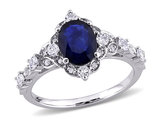 2.04 Carat (ctw) Blue and White Sapphire Ring in 10K White Gold with Diamonds