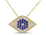 3/5 Carat (ctw) Blue Sapphire Evil Eye Drop Pendant Necklace in 14K Yellow Gold with Diamonds