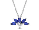 1/2 Carat (ctw) Blue Sapphire Floral Pendant in 14k White Gold with chain and Diamonds