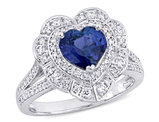 1.74 Carat (ctw) Blue Sapphire Heart Ring Set in 14K White Gold with Diamonds 3/4 Carat (ctw)