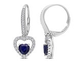 1.44 Carat (ctw) Blue and White Sapphire Dangle Heart Earrings in 14K White Gold