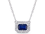 3/4 Carat (ctw) Blue Sapphire Station Necklace Pendant in 14K White Gold with chain