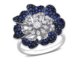 1.61 Carat (ctw) Blue Sapphire Flower Cluster Ring in 14K White Gold with Diamonds 1/4 carat (ctw)