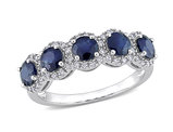 1.75 Carat (ctw) Blue Sapphire Semi-Eternity Ring Band with Diamonds in 14K White Gold