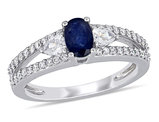 3/5 Carat (ctw) Blue Sapphire & Diamond 1/2 Carat (ctw) Ring in 14K White Gold